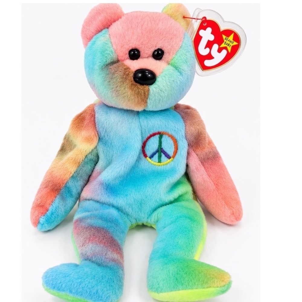 Ty Beanie Baby Peace Bear 1996 Tie Dye Retired Original Tags Tag Errors 4053